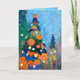 Kerstkaart in de stijl van Alphonse Mucha waterver Kaart