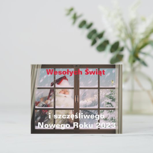 Kerstkaart in het Pools nieuwjaar Wesołych Świąt Briefkaart (Staand voorkant)