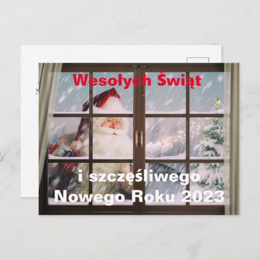 Kerstkaart in het Pools nieuwjaar Wesołych Świąt Briefkaart (Voorkant / Achterkant)