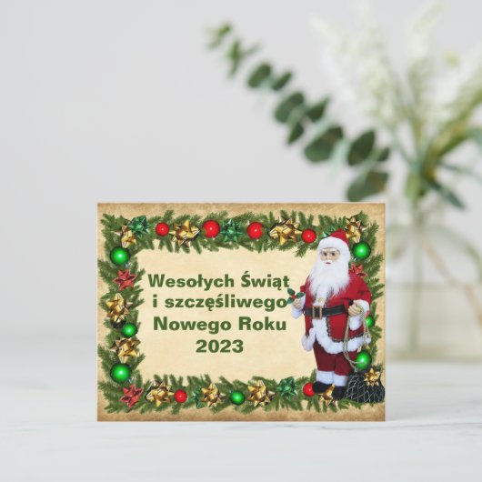 kerstkaart in het Pools Wesołych Świąt Briefkaart (Staand voorkant)
