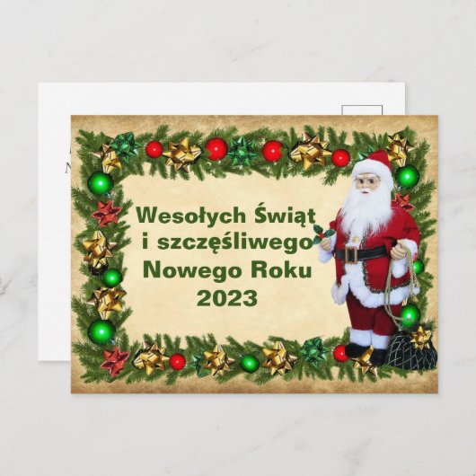 kerstkaart in het Pools Wesołych Świąt Briefkaart (Voorkant / Achterkant)