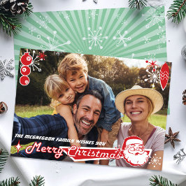 Kerstkaart in horizontale vorm met foto en mid-cen