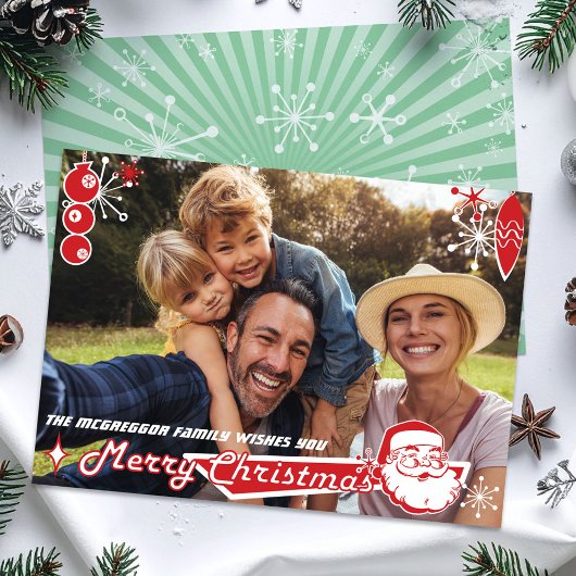 Kerstkaart in horizontale vorm met foto en mid-cen