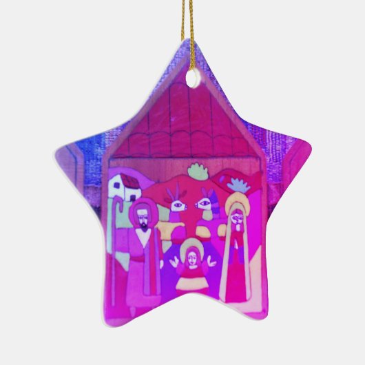 kerstkaart in Miami Paars Blue Keramisch Ornament (Rechts)