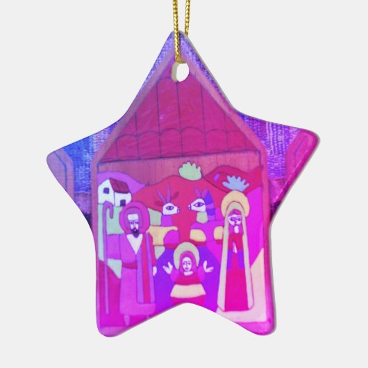 kerstkaart in Miami Paars Blue Keramisch Ornament (Links)