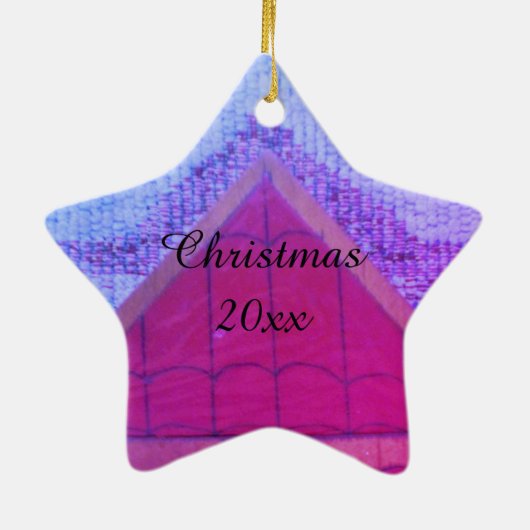 kerstkaart in Miami Paars Blue Keramisch Ornament (Achterkant)