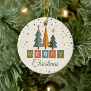 Kerstkaart in Mid-Century Modern-stijl Keramisch Ornament