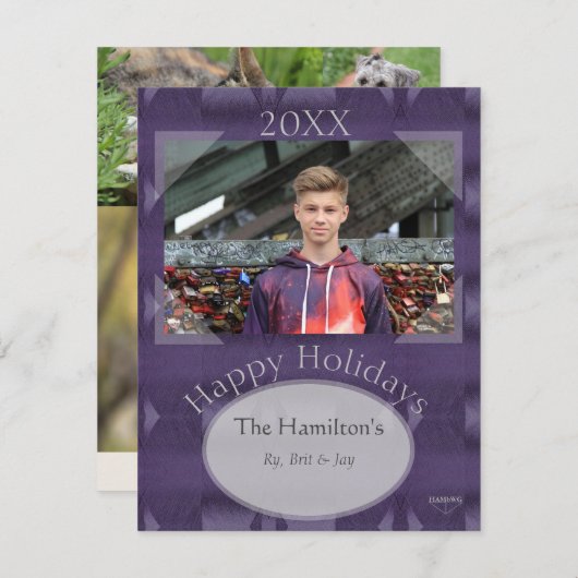 Kerstkaart in Paars (Voorkant / Achterkant)