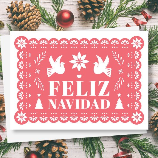 Kerstkaart in Papel Picado-stijl 'Feliz Navidad' Feestdagen Kaart