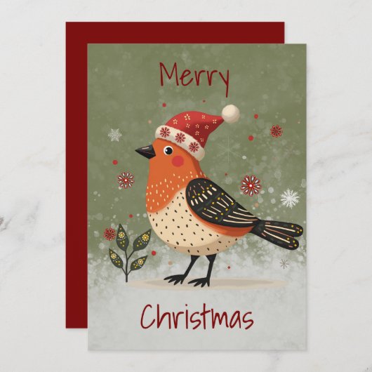 Kerstkaart in Scandinavische volkskunststijl (Voorkant / Achterkant)