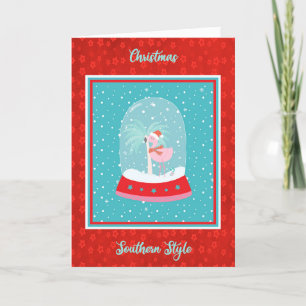 Kerstkaart in zuidelijke stijl met flamingo feestdagen kaart