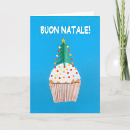 Kerstkaart Italiaanse Cupcake met Kerstboom Feestdagen Kaart