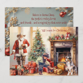 Kerstkaart Jongen Cowboylaarzen voor Kerstmis