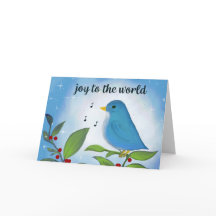 Kerstkaart 'Joy to the World Bluebird'