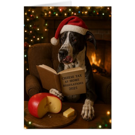 Kerstkaart 'Kaasbelasting' met Great Dane (Voorkant)