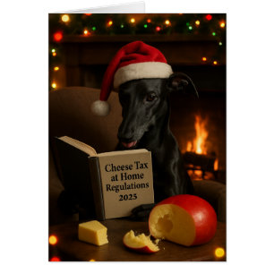 Kerstkaart 'Kaasbelasting' van zwarte Whippet