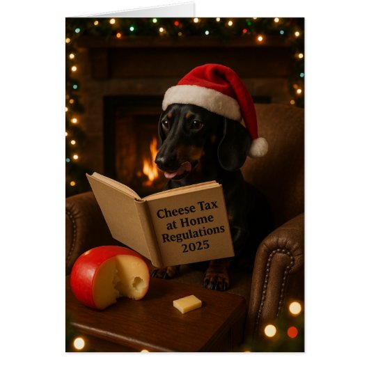 Kerstkaart 'Kaasbelasting' voor Dachshund (Voorkant)