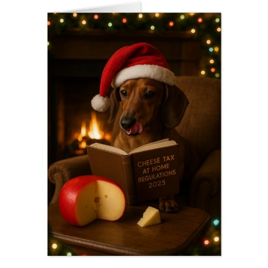 Kerstkaart 'Kaasbelasting' voor Dachshund (Voorkant)