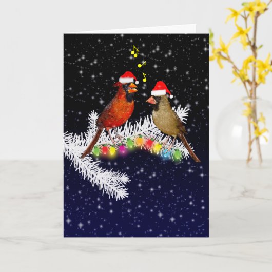 Kerstkaart Kardinaal (voer uw eigen bericht in) Kaart (Gele Bloem)