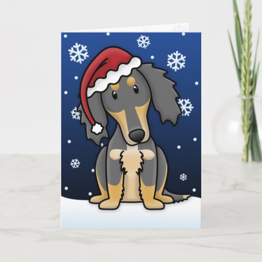 Kerstkaart Kawaii Black en Tan Saluki Feestdagen Kaart (Voorkant)