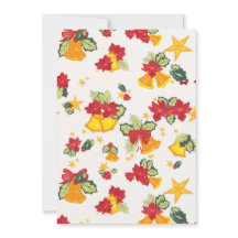 Kerstkaart Kerstbellen, Poinsettia's, strikken en