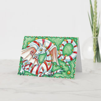 Kerstkaart:  kerstdraak met snoepje feestdagen kaart