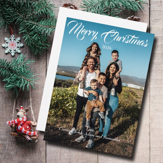 Kerstkaart kerstfoto jaar witte script