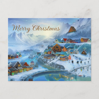 Kerstkaart Kerstman dorp Briefkaart