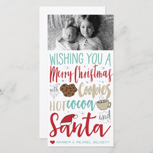 Kerstkaart - Kerstman, koekjes, warme chocolademel (Voorkant / Achterkant)