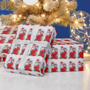 Kerstkaart Kittens Rode Kousen Vintage Cadeaupapier