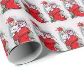 Kerstkaart Kittens Rode Kousen Vintage Cadeaupapier (Rol Hoek)