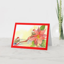 Kerstkaart Kiwi en Poinsettia met Lint Feestdagen Kaart