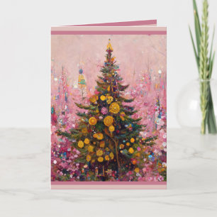 Kerstkaart Klimt stijl droogkomische humor roze bo Kaart