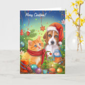 kerstkaart. Kute kat en hond. Funny animals Kaart (Gele Bloem)