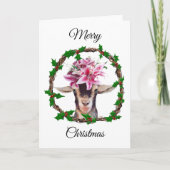 Kerstkaart - Lilly de geit in een hulstkrans Feestdagen Kaart (Voorkant)