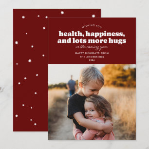 Kerstkaart 'Lots More Hugs' (Bordeauxrood)