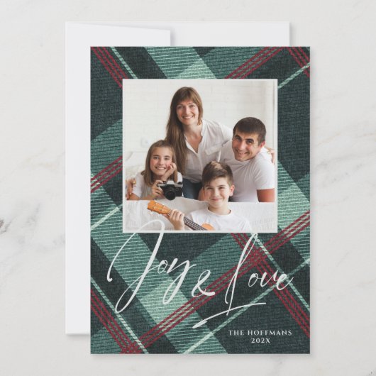 Kerstkaart Love & Joy Foto Vakantie Burgundy (Voorkant)