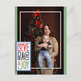 Kerstkaart Love Peace & Joy (voeg je foto toe) Feestdagenkaart