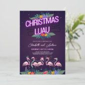 kerstkaart Luau Neon Flamingo Kaart (Staand voorkant)
