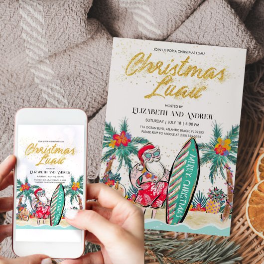 kerstkaart Luau Tropical Santa Invitation Card Kaart