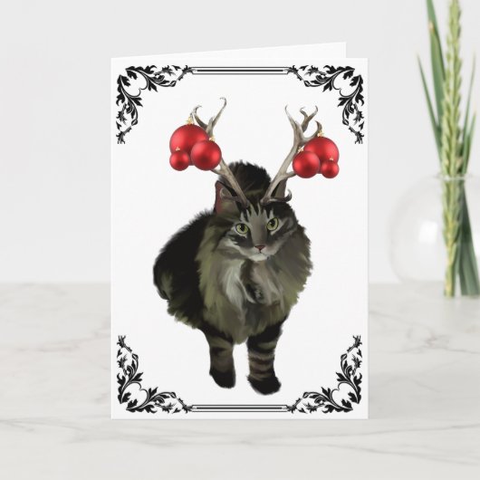 kerstkaart Maine Coon Reindeer Feestdagen Kaart (Voorkant)