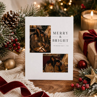 Kerstkaart 'Merry and Bright' met meerdere foto's