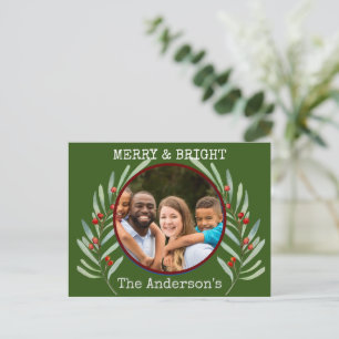 Kerstkaart Merry & Bright 1 foto Hulst.  Briefkaart
