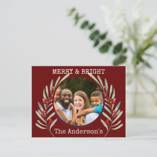 Kerstkaart Merry & Bright 1 foto Hulst.  Briefkaart