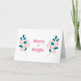Kerstkaart Merry & Bright, Kerstgroet Feestdagen Kaart