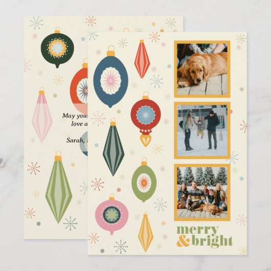 Kerstkaart 'Merry & Bright Vintage' (Voorkant / Achterkant)