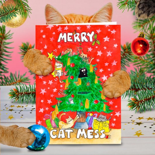 Kerstkaart 'Merry Cat Mess' van Nicole Janes Kaart