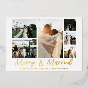 Kerstkaart 'Merry & Married Silver 6 Multi Foto' Folie Uitnodiging