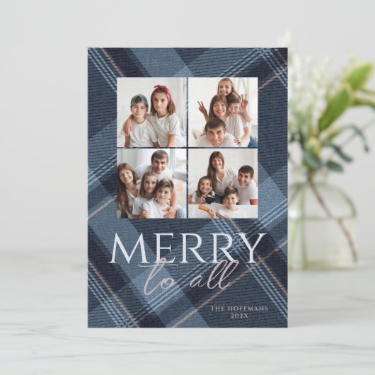 Kerstkaart Merry Navy Goud (Staand voorkant)