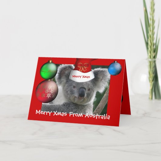 Kerstkaart Merry Xmas From Australia Koala Hoed Feestdagen Kaart (Voorkant)